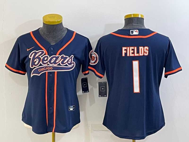 Women's Chicago Bears #1 Justin Fields Navy With Patch Cool Base Stitched Baseball Jersey,We sell and wholesale Women's Chicago Bears #1 Justin Fields Navy With Patch Cool Base Stitched Baseball Jersey on line form chian!